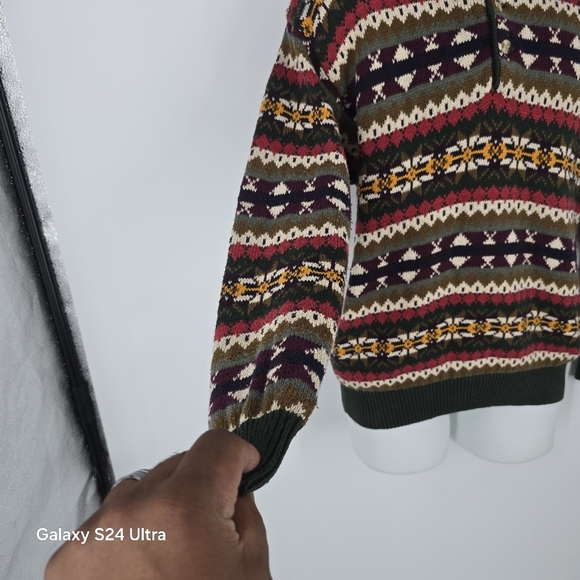 Vintage The Heartland Company Ltd. Men Small Fair Isle Knit Polo Sweater 90s Y2K - Picture 2 of 7